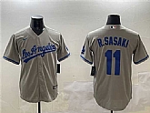 Mens Los Angeles Dodgers #11 Roki Sasaki Gray Cool Base Stitched Jersey,baseball caps,new era cap wholesale,wholesale hats